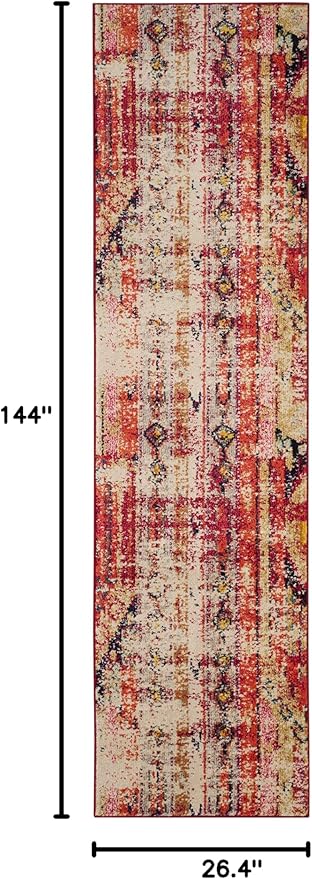 SAFAVIEH Monaco Collection Runner Rug - 2'2" x 12', Magenta & Multi, Boho Chic Tribal Distressed Design, Non-Shedding & Easy Care, Ideal for High Traffic Areas in Living Room, Bedroom (MNC222D)