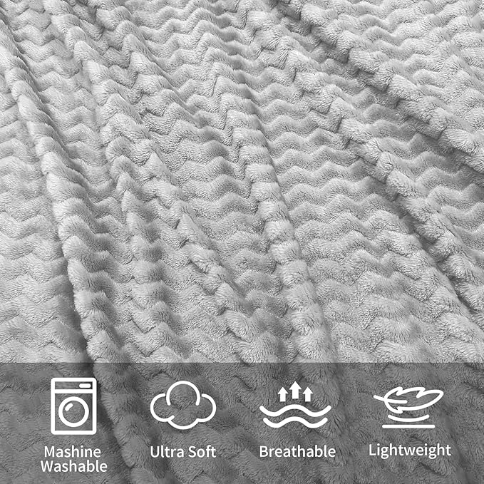 6 Pack Fuzzy Throw Blanket, 50 * 60 Inch 3D Ribbed Jacquard Fleece Blanket, Flanne Ripple Pattern Throw Blankets for Wedding, Soft Room, Gift(Gray)