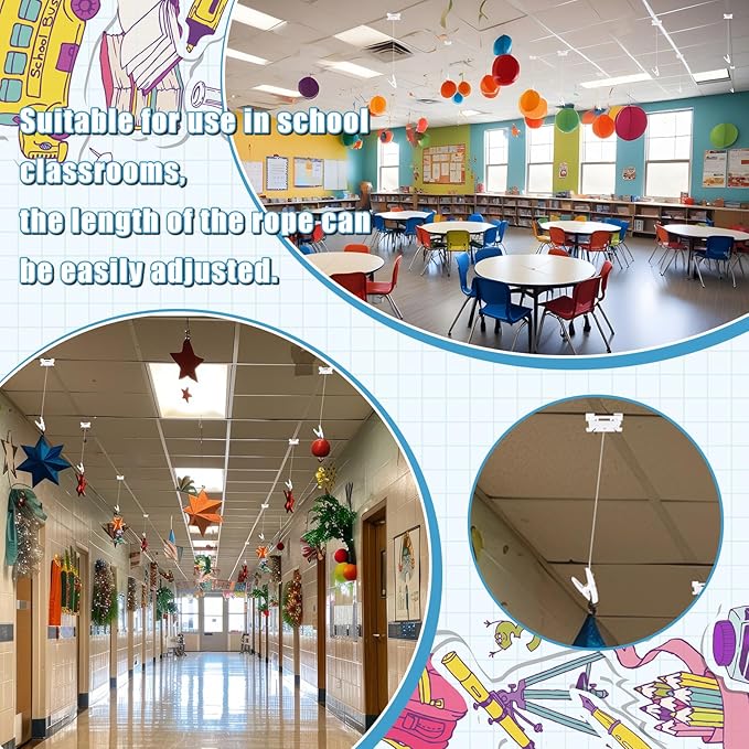 20 Pairs Drop Ceiling Clips for Classroom Ceiling Hanging Hooks White Hangers Clips for Hanging Drop Grid Decorations