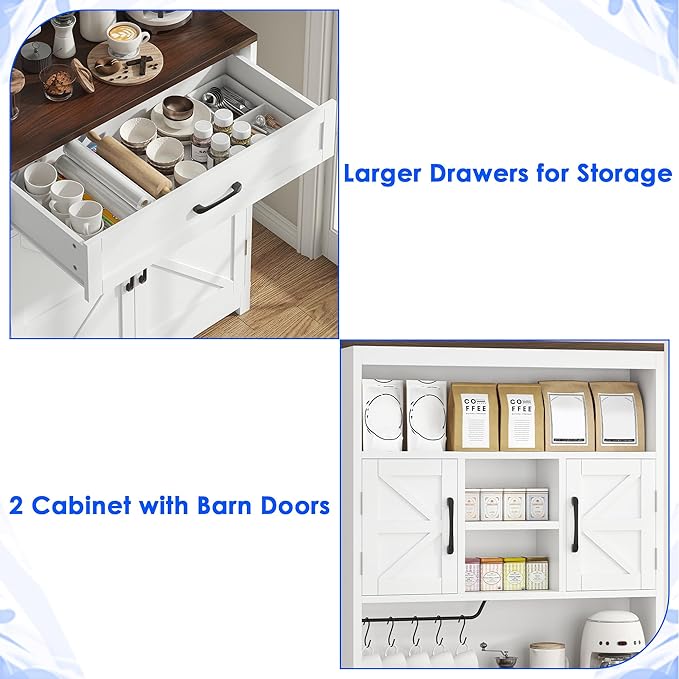 69.3" Tall Kitchen Pantry Cabinet with Door, Drawer and Storage Shelves, Large Storage Cabinet, Buffet Cupboard, Kitchen Hutch with Wide Countertop and Charge Holes for Home Office Use, White