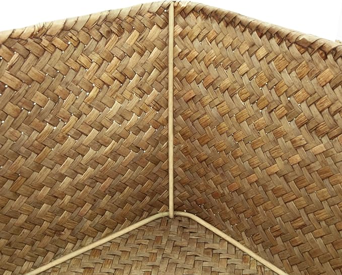 Shelf Storage Baskets with Lid, 2-Pack Wicker Storage Bakset, Woven Seagrass Decorative Boxes Storage Basket, Coffee Large+XXLarge