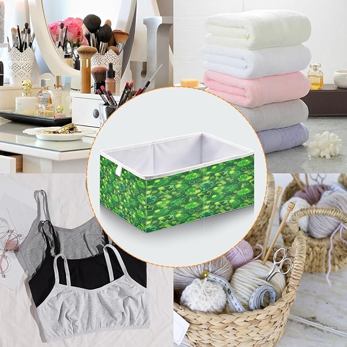 Bolaz Green Clover St Patricks Day Closet Organizers Storage Cubes Storage Bins Shelf Baskets Containers for Home Room Office,Rectangle