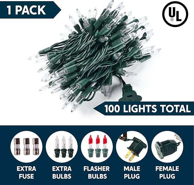 Joiedomi Clear Christmas String Lights Indoor,100 Count Mini White Fairy Light Outdoor,19.4 FT Decor for Patio Dorm Classroom Bedroom Holiday Wedding Party Garland Birthday Festival,Green Wire