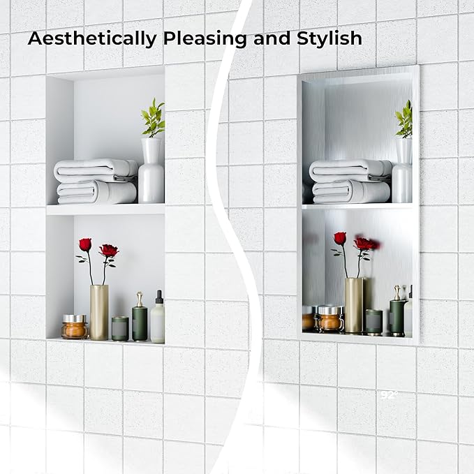 Stainless Steel Shower Niche, Recessed Bathroom Shelf with Rustproof Finish, Built-in Wall Shower Shelf Organizer for Shampoo & Toiletries, Easy DIY Installation (Multiple Size Options)