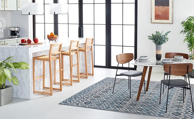 SAFAVIEH Amsterdam Collection X-Large Area Rug - 11' x 15', Blue & Ivory, Moroccan Boho Design, Non-Shedding & Easy Care, Ideal for High Traffic Areas in Living Room, Bedroom (AMS108L)