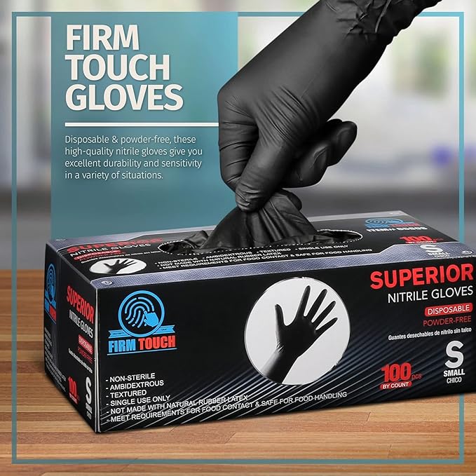 Glove Station Disposable Nitrile Gloves - 100-Count - Medical-Grade Non-Latex Gloves for Kitchen, Cleaning, and Cooking - Textured for Better Grip 6MM-M-Black