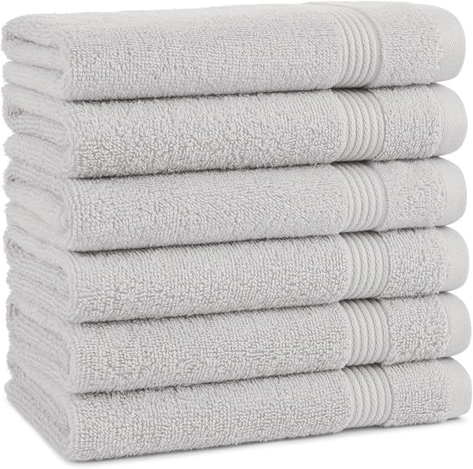Arkwright Solid Hand Towels, Pack of 6, 100% Cotton 600 GSM Soft Absorbent Guest Bathroom Towels for Hotel, Spa or Vacation Rental, 28 x 16 in, Titanium Grey