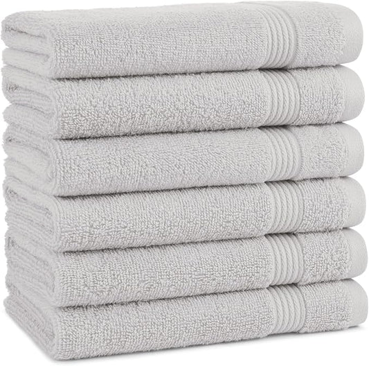 Arkwright Solid Hand Towels, Pack of 6, 100% Cotton 600 GSM Soft Absorbent Guest Bathroom Towels for Hotel, Spa or Vacation Rental, 28 x 16 in, Titanium Grey