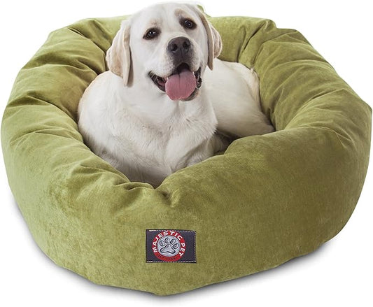 Majestic Pet 40 Inch Micro Velvet Calming Dog Bed Washable – Cozy Soft Round Dog Bed with Spine for Head Support - Fluffy Donut Puppy Mat 40x29x9 (inch) Large – Apple (2025)