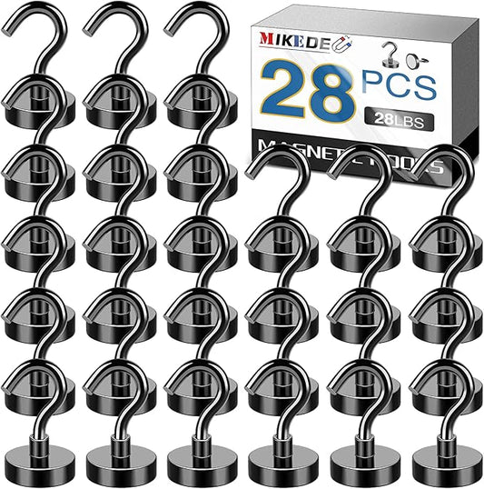 MIKEDE Magnetic Hooks Heavy Duty, 30Lb Strong Rare Earth Neodymium Magnets with Hooks for Hanging, Magnetic Hanger Cruise Hooks for Kitchen, Home, Workplace, Office and Garage, Pack of 28