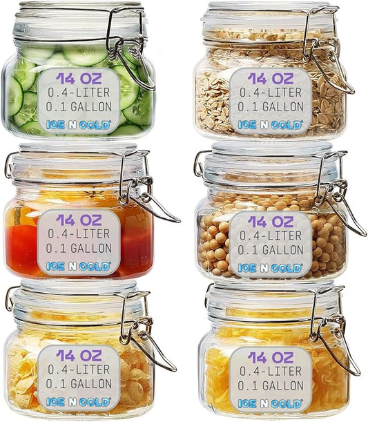 Airtight Glass Storage Jars with Clamp Lid – Food Storage Containers with Rubber Gasket Seal – Pantry & Kitchen Canisters for Dry Goods, Coffee, Sugar, Pasta – 0.4L to 4L Sizes (6, 14oz | 0.4L)