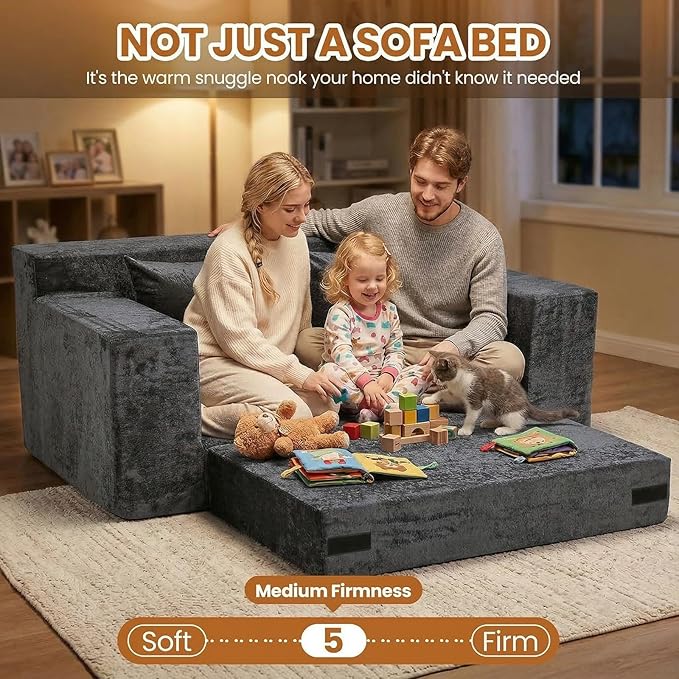 Convertible Sofa Bed, 5 in 1 Small Boneless Couch Pull Out Loveseat Sleeper Sofa,Corduroy Futon Couch Folding Mattress with 4 Pillows for Living Room Bedroom Lounge (No Assembly)