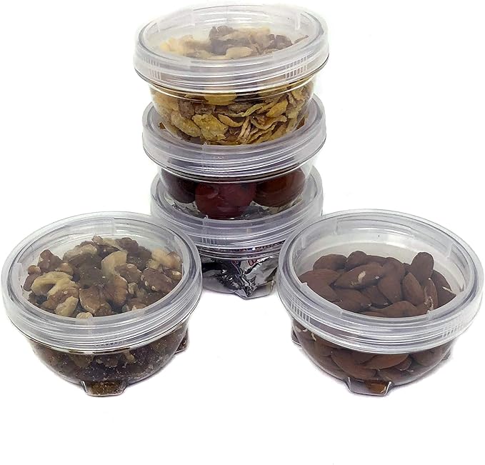 Storage Containers Clear Stackable Interlocking Detachable with Lid 5 for Beads Food Jewelry Coins Medicine Screws Nuts - 3 1/2" Round