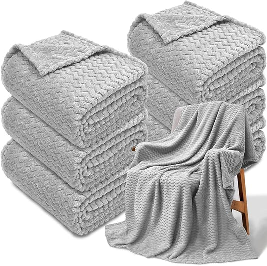 6 Pack Fuzzy Throw Blanket, 50 * 60 Inch 3D Ribbed Jacquard Fleece Blanket, Flanne Ripple Pattern Throw Blankets for Wedding, Soft Room, Gift(Gray)