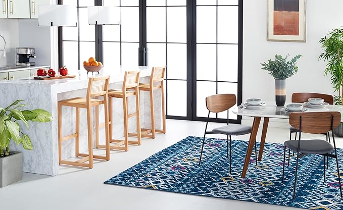 SAFAVIEH Amsterdam Collection X-Large Area Rug - 11' x 15', Navy & Turquoise, Moroccan Boho Design, Non-Shedding & Easy Care, Ideal for High Traffic Areas in Living Room, Bedroom (AMS108M)