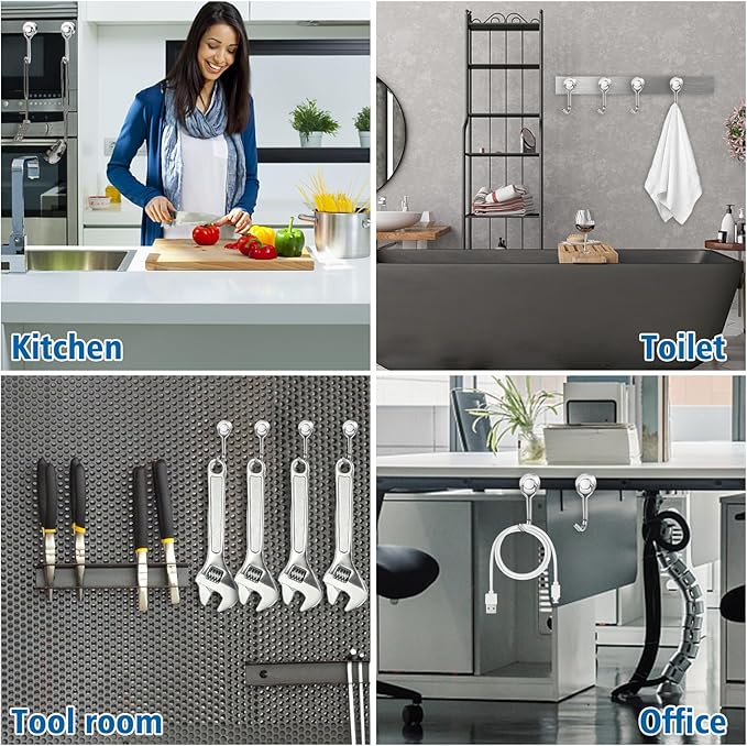 BAVITE Swivel Swing Magnetic Hooks New Upgraded, Refrigerator Magnet Hook,Strong Neodymium Magnets, Perfect for Refrigerator and Other Surfaces, Silver 30lb 12pack