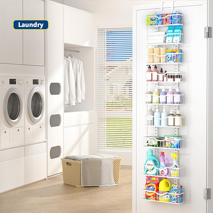 EVERIE 9-Tier Over the Door Storage Rack, Metal Hanging Organizer with Heightened Plate Bottom Baskets and Enlarged Hanging Slots, Kitchen Pantry Shelves