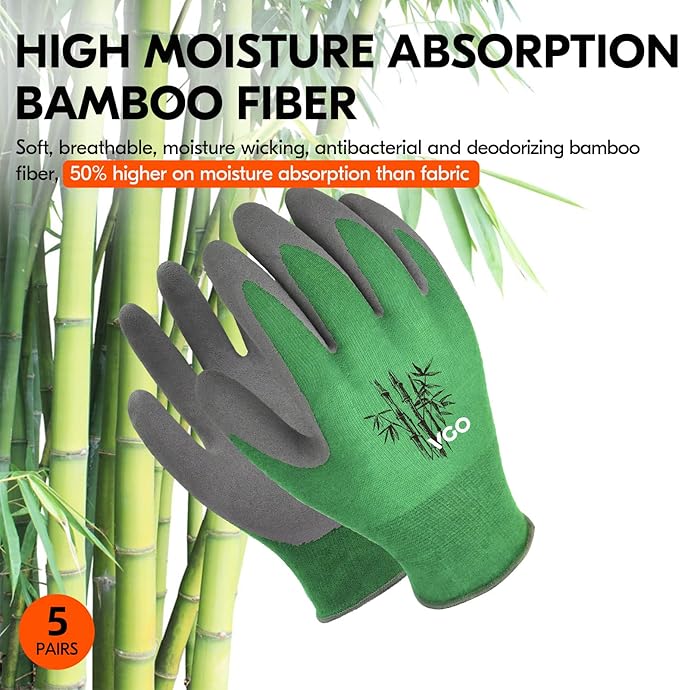 Vgo... 5Pairs Ladies' Bamboo Gardening Work Gloves (M, Green, RB6026)