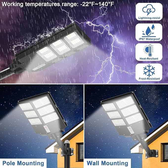 Solar Street Light, 4000W Solar Flood Lights Outdoor Waterproof 450000LM Commercial Parking Lot Light with Motion Sensor