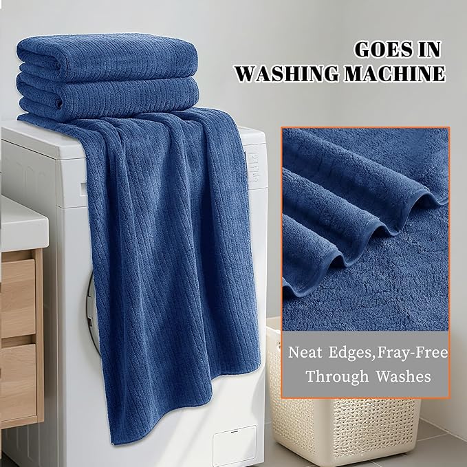 Bath Towels Set of 4 Extra Large 35 x 70 Inches,Luxury Thick High Absorbent and Quick Dry Bath Sheet,Ultra Soft Microfiber,Bathroom,Beach,Yoga,Sport,SPA,Fitness (Navy Blue)