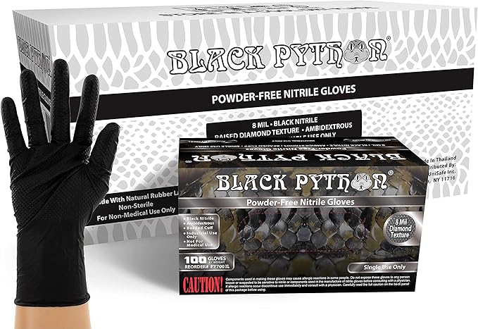 HD 8 MIL Nitrile Disposable Gloves, Latex & Powder Free, Industrial, Raised Diamond Texture, Case/1000