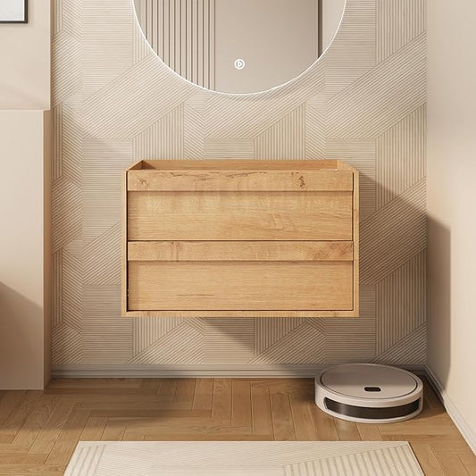 eclife 30" Floating Bathroom Vanity Sink Combo, Wall Mounted Modern Minimalist Storage Cabinet with 2 Drawers, Exclude Sink, Faucet & Drain, Natrual