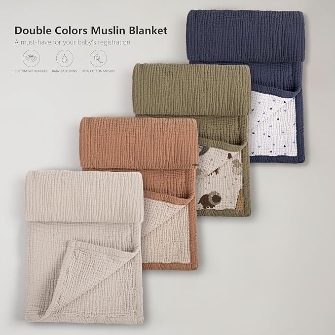 lulumoon Muslin Baby Blanket for Newborns: Lightweight Cotton Crib Blanket Neutral - Soft Lightweight for Stroller & Daycare 36"x40"(Dinosaur)