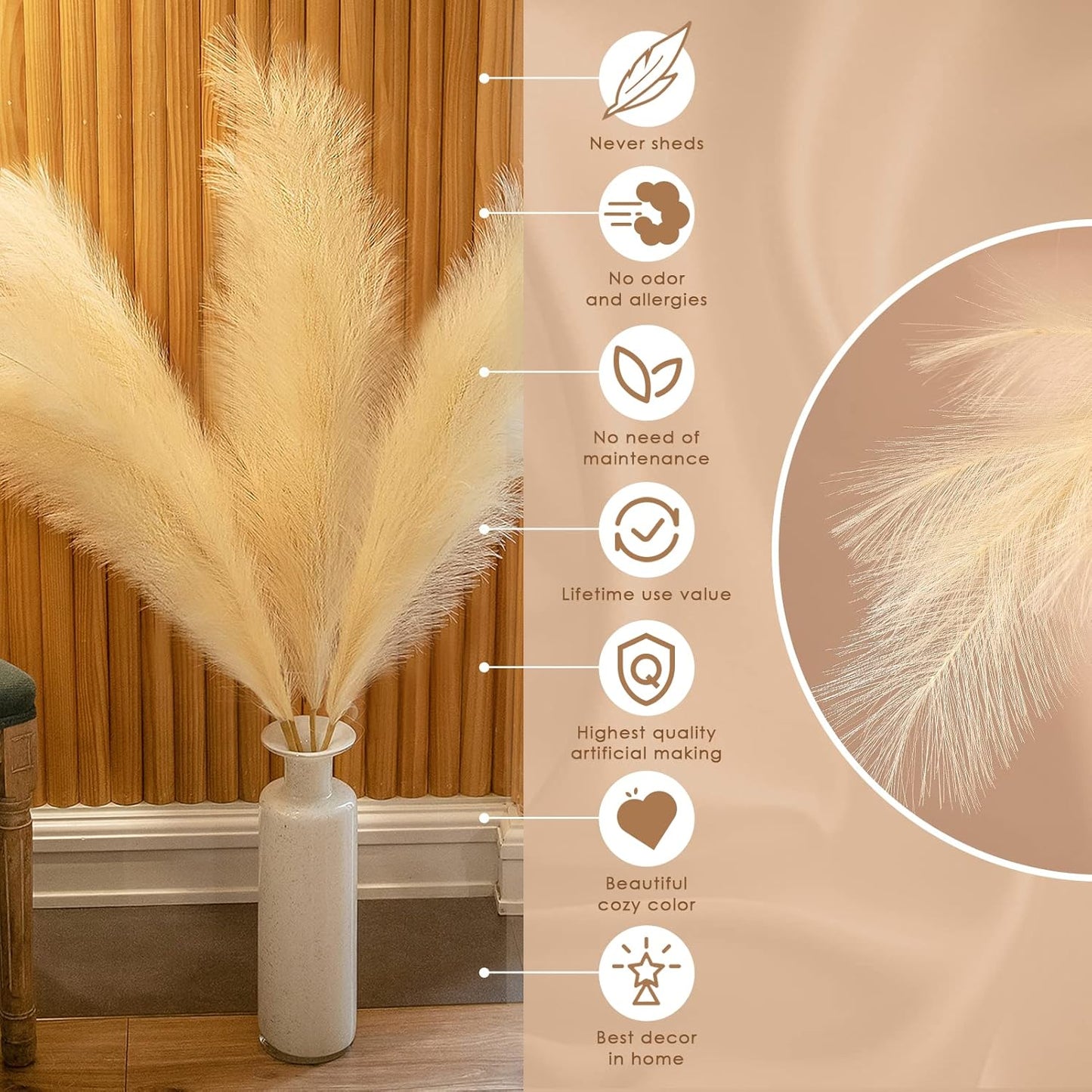 3Pcs 71" Large Pampas Grass Decor, Tall Faux Fluffy Artificial Dried Pompous Grass for Floor Vase Filer, Office, Boho Wedding