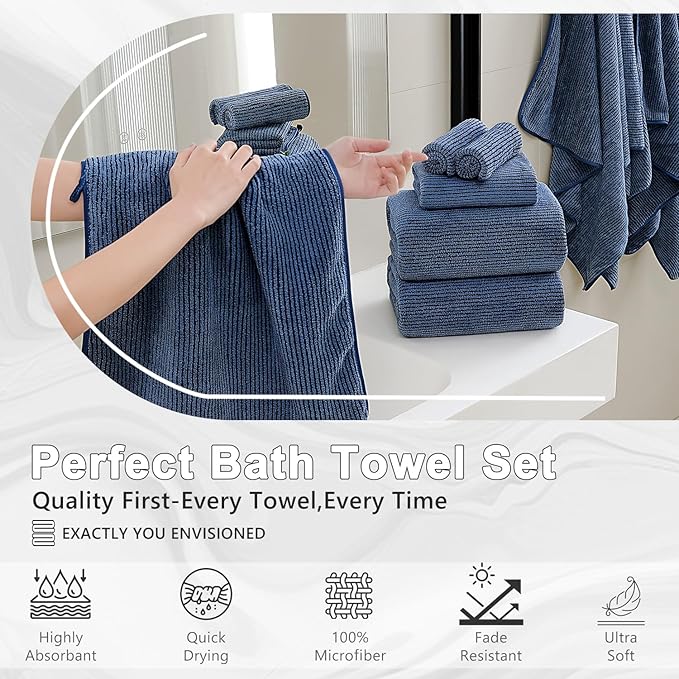 Jessy Home 2 Pack Navy Hand Towel Set 16x31,Ultra Soft Microfiber Towel for Bathroom Highly Absorbent & Quick Dry Hand Face Towel,Multi-Purpose Luxury Premium Towel for Kitchen,Hotel,Shower,Spa,Gym
