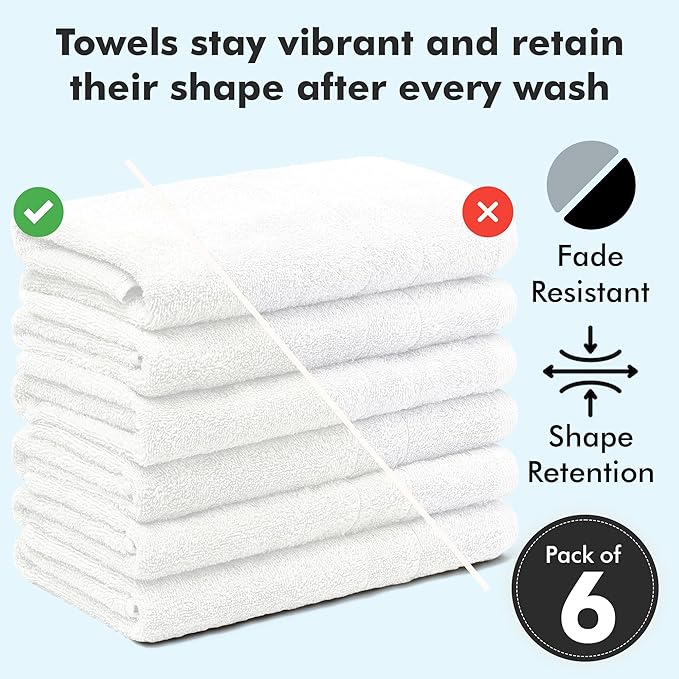 100% Cotton Hand Towels for Bathroom – Soft & Absorbent Towel Set– Pack of 6 Small Towel (34x20in) – Quick Dry Luxury Cotton Hand Towels – White