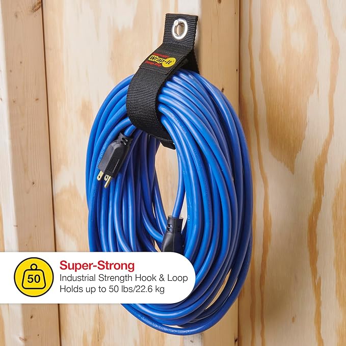 Wrap-It Storage Heavy-Duty Straps - (Assorted 12 Pack) Silver - Hook and Loop Hanging Extension Cord Organizer for Cable Management and Storage on Garage Wall, RV Gadgets and Appliances