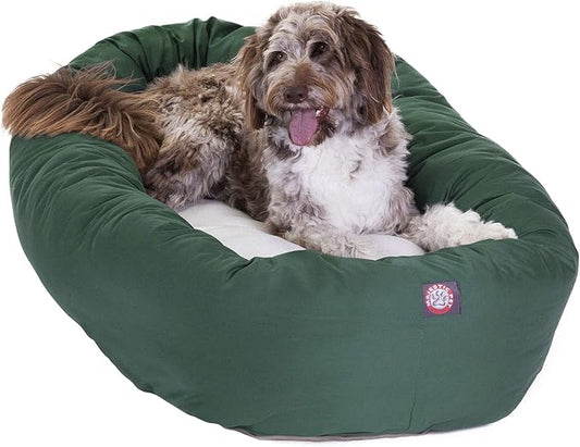 Majestic Pet 52 inch Green & Sherpa Bagel Dog Bed Products, 52.0"L x 35.0"W x 14.0"Th