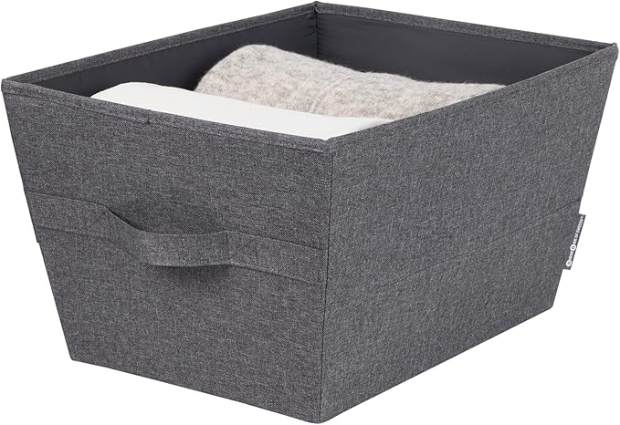 Bigso Tapered Storage Bin - Collapsible Fabric Storage Cubes for Organizing Shelves, Closets, and Rooms, with 2 Handles - 13.4in x 17.7in x 9.8in - Large, Grey