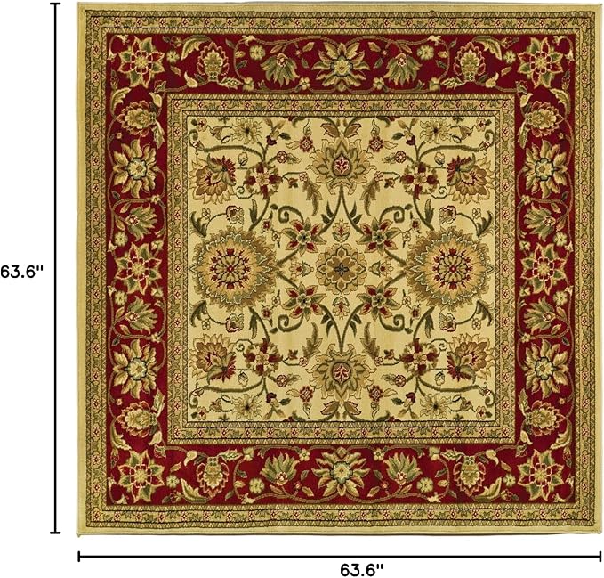 SAFAVIEH Lyndhurst Collection Area Rug - 5'3" Square, Ivory & Red, Traditional Oriental Design, Non-Shedding & Easy Care, Ideal for High Traffic Areas in Living Room, Bedroom (LNH212K)