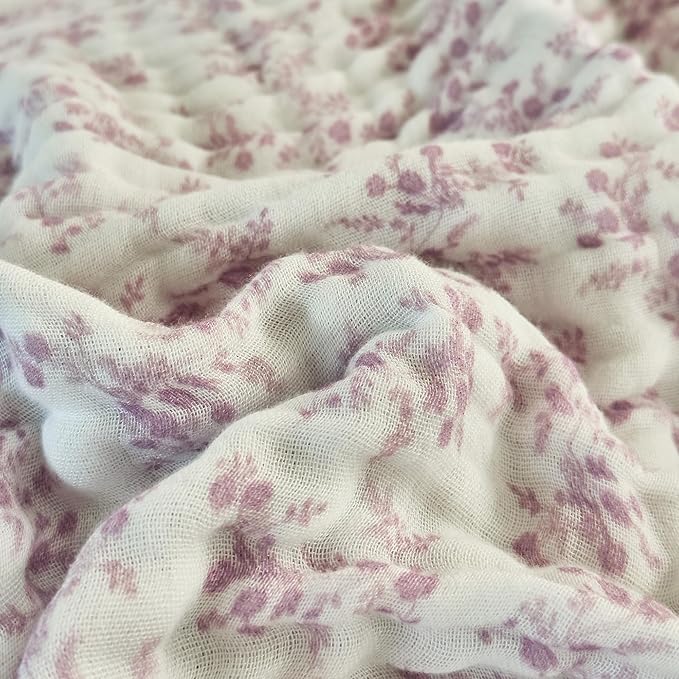 Muslin Swaddle Blankets for Girls Boys 100% Cotton Crib Blanket Lightweight Soft Breathable and Skin Friendly Receiving Blanket for Nap Infant Shower Items Toddler Gift (Floral Purple-a, 43"x43")