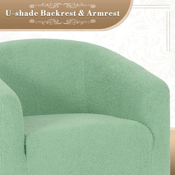 Athena Collection Modern Barrel Accent Chair, Furry Cozy Reading Arm Chair for Adults, Soft Comfy Upholstered Sofa Armchair for Corner, Living Room, Bedroom, Reception Room, Green
