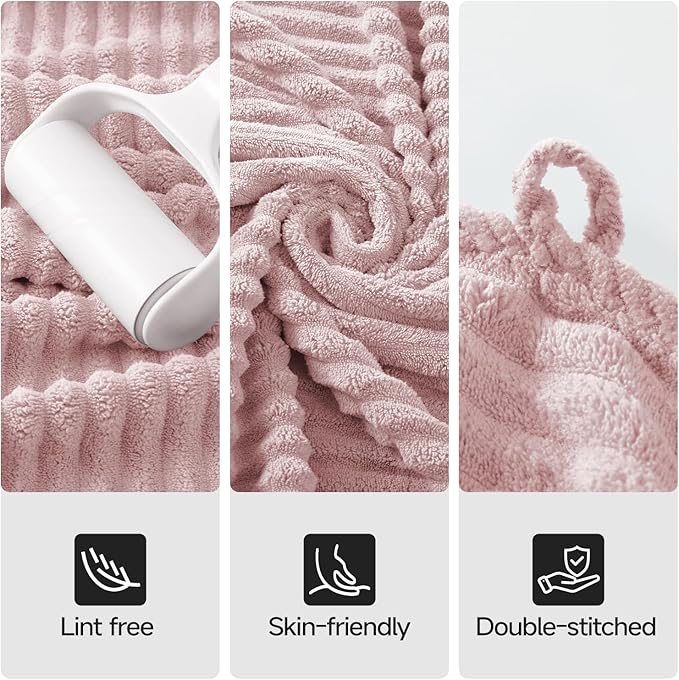 REDKISS Pink Microfiber Bath Towels Set 8 Piece - 70x35 Inches Bathroom Towels of 8 Large, Oversized Bath Towel with 2 Hair Towel Wrap, Highly Absorbent Soft Shower Towels for Bathroom, Hotel, Gym