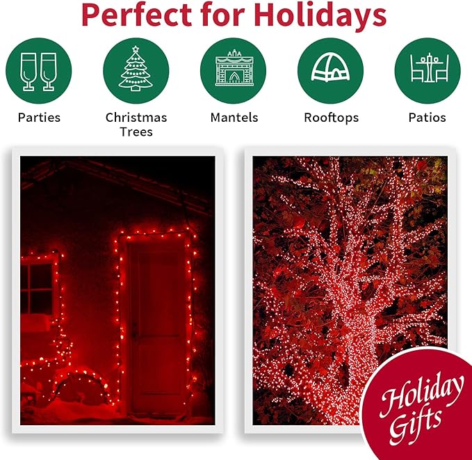 LAMPHOME Red Valentines Day Decor Lights Green Wire, 21.6ft 100 LED Red Christmas String Fairy Lights Outdoor Indoor Plug in for Room Party Tree Valentines Day Bedroom Galentine's Day Decorations