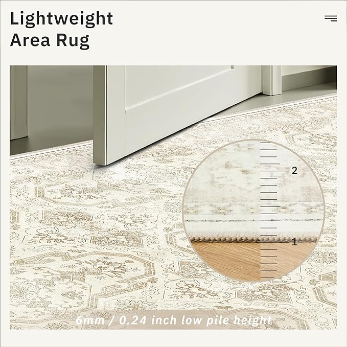 8x10 Area Rugs, Washable Rugs, Large Stain Resistant Beige Area Rug for Living Room Bedroom Dining Room, Vintage Farmhouse Rug