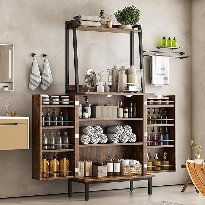51" Pantry Cabinet, Kitchen Pantry Storage Cabinet with, Storage Shelves, Modern Kitchen Hutch with Microwave Stand, Adjustable Shelves, Food Pantry Cabinet for Dining Room (Brown)