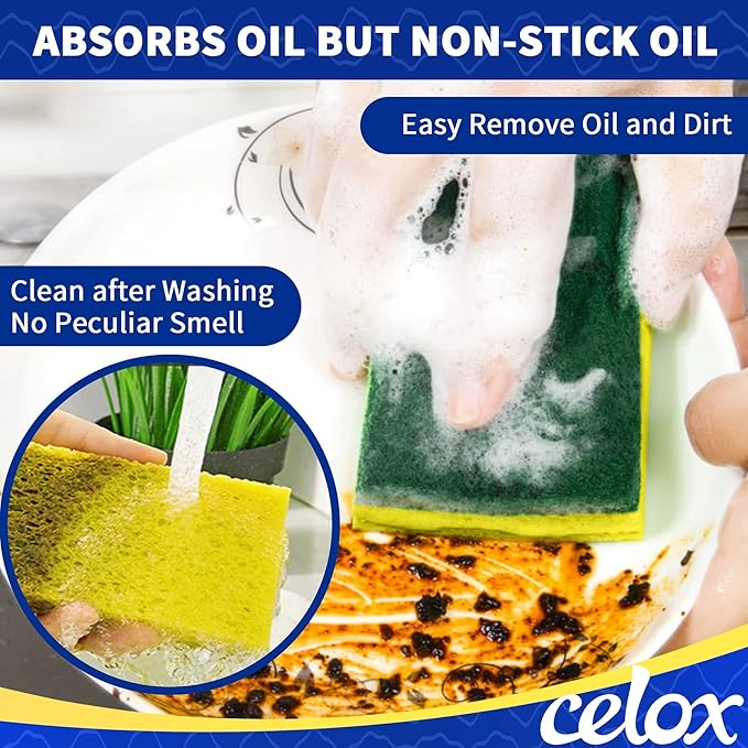 CELOX Scrub Sponges for Washing Dishes and Cleaning Kitchen, 24 Pack, Yellow