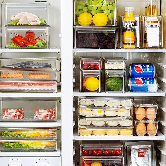 elabo Food Storage Containers Fridge Produce Saver- Stackable Refrigerator Freezer Organizer Keeper Drawers Ice Bins with Lids, Fridge Organizers and Storage Bins for Kitchen, Cabinet, 2 Pack