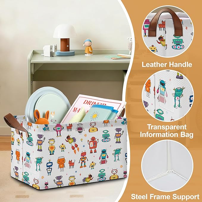 Robot Storage Bin with Handles, Basket Storage Organizer for Shelves, Closet, Nursery, Book, Laundry Hamper & Home Decor