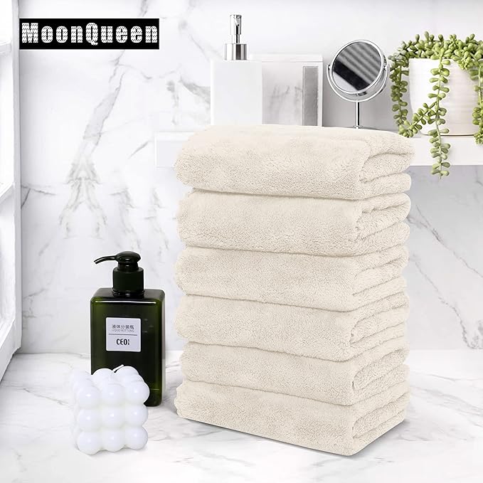 6 Pack Premium Hand Towels - Quick Drying - Microfiber Coral Velvet Highly Absorbent Towels - Multipurpose Use as Hotel, Bathroom, Shower, Spa, Hand Towel 16 x 28 inches (Cream)