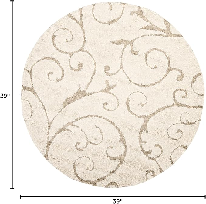 SAFAVIEH Florida Shag Collection Area Rug - 3'3" Round, Cream & Beige, Scroll Design, Non-Shedding & Easy to Clean, High-Low Plush Pile, Ideal for Living Room, Bedroom, Dining Space (SG455-1113)