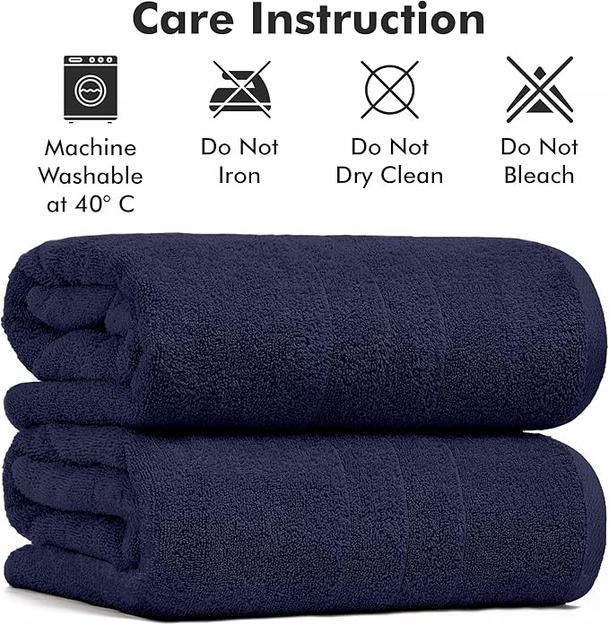 Bath Sheets – Extra Large Bathroom Sheet Set – Pack of 2 Jumbo Towels Navy Blue (71x35in) – 100% Cotton Soft Quick Dry Large Bath Towels for Adults Hotel Spa Bathroom Use