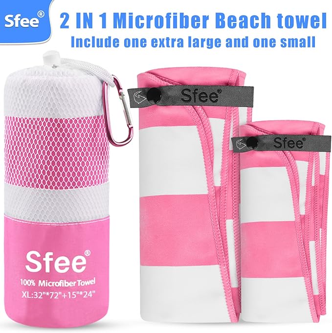 2 in 1 Microfiber Oversized Beach Towel, Quick Dry Towel Travel Towel Camping Towel Super Absorbent Compact Lightweight Sports Gym Towels for Beach,Gym, Hiking, Pool, Backpacking, Bath, Yoga