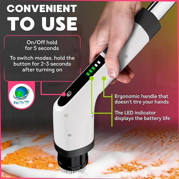 7-in-1 Electric Bathroom Scrubbing Brush, 2500 mAh. Pack of 12 Telescopic Bathtub Scrubber with Long Handle. Electric Bathtub Scrubber. Portable Power Brush for Cleaning Bathroom, Kitchen, Car