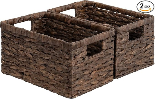 StorageWorks Storage Baskets for Organizing, Water Hyacinth Baskets for Shelves, Organizer Basket with Handles, Decorative Storage Basket for Closet, Pantry Organizers