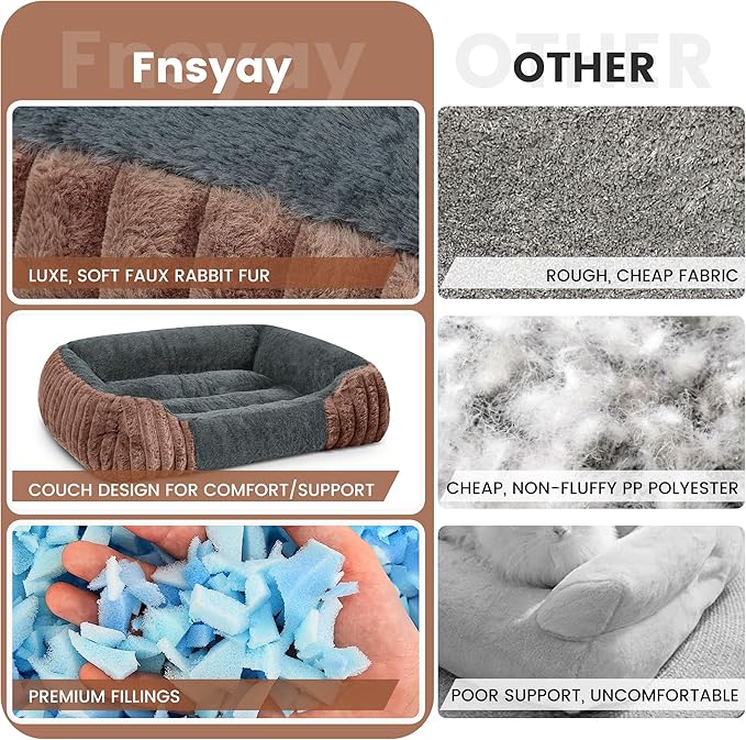 Dog Beds for Extra Large Dogs 39x32 Inch, Comfort-Sided Orthopedic XL Dog Bed Couch with Breathable Shredded Memory Foam, Faux Rabbit Fur Pet Bed, Non-Detachable, Non-Slip, Machine Washable